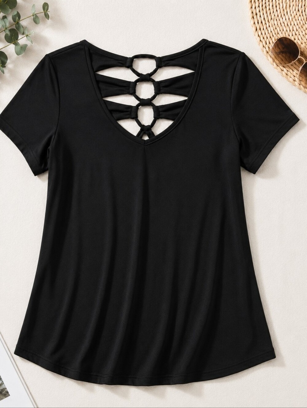 Chico's Black Strappy Cutout Back Short Sleeve Blouse Size 1